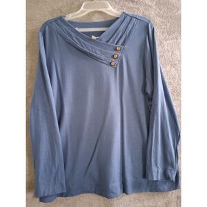 J Jill Pure Top Xl  Blue Soft Asymmetrical Button Collar French Terry Lounge